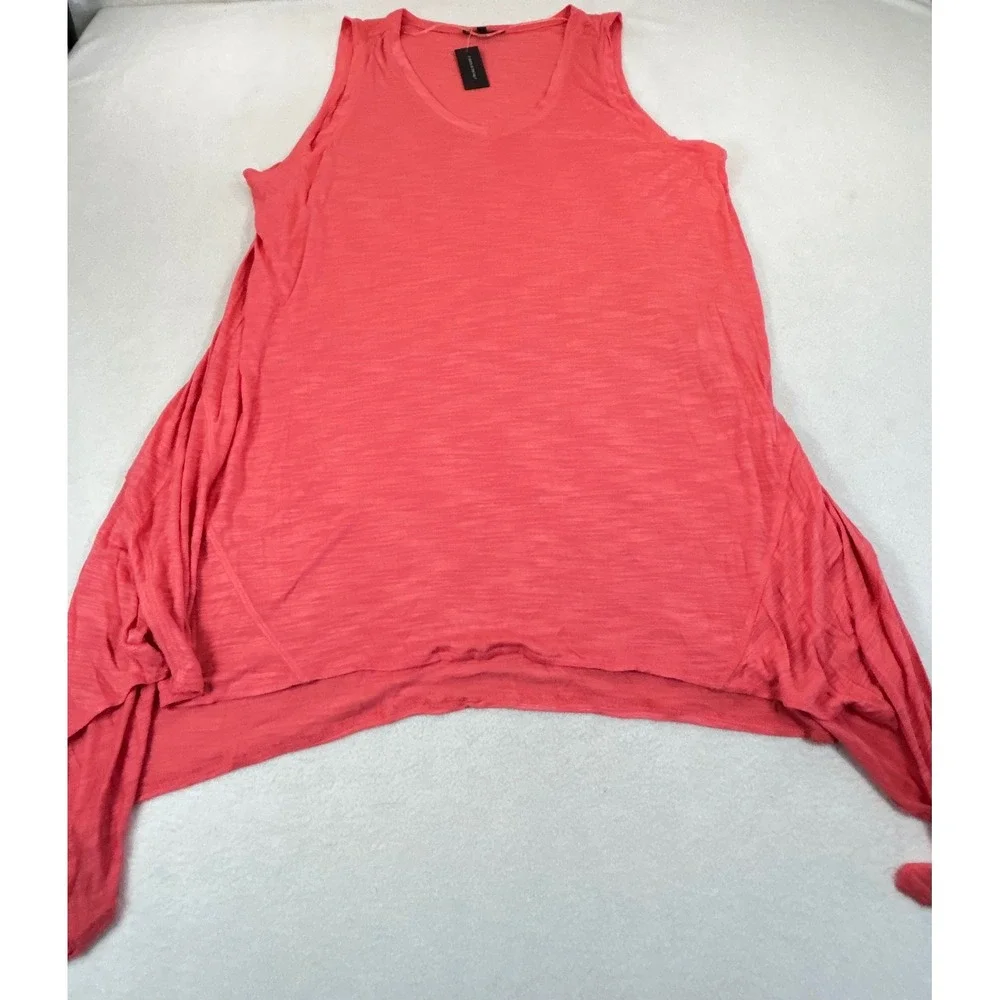 Cable & Gauge Tank Top Women 3X Coral Pink Sharkbite Hem Basic Sleeveless Slub